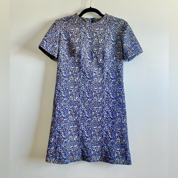 Vintage Blue and Cream Floral Dress - Picture 2 of 6